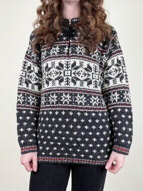 Vintage Fair Isle Nordic Sweater Oversized Scandinavian Christmas Fall Winter